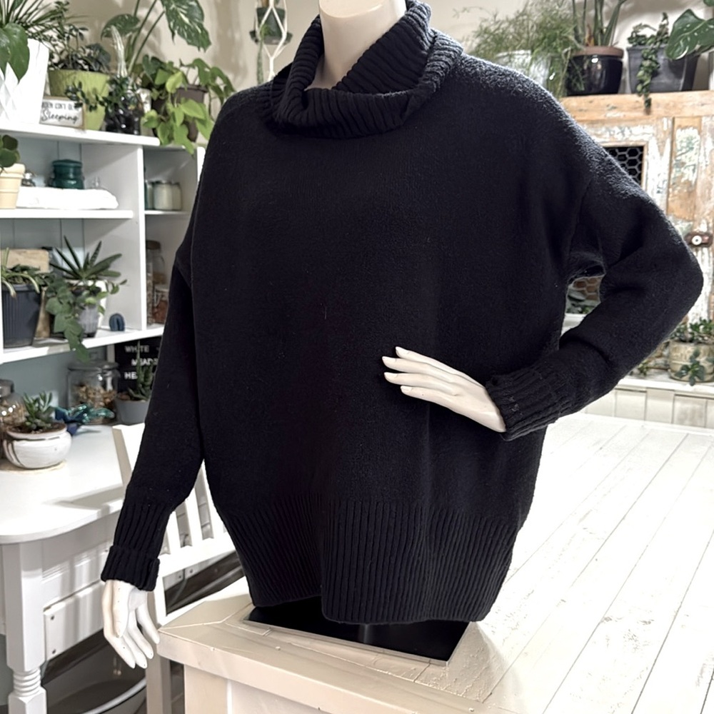 Daily ritual oversize small Black Turtleneck Sweater long sleeve long length